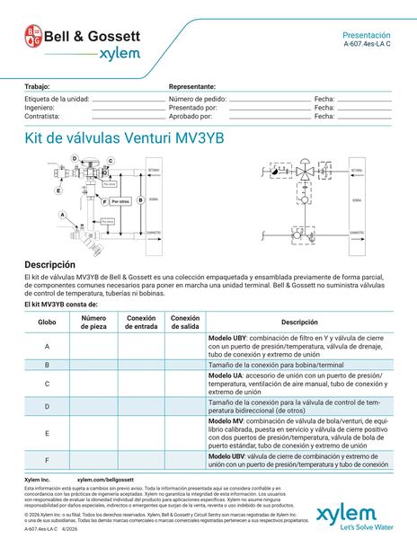 Venturi MV3YB Valve Kit Submittal es-LA (A 607.4es-LA C)