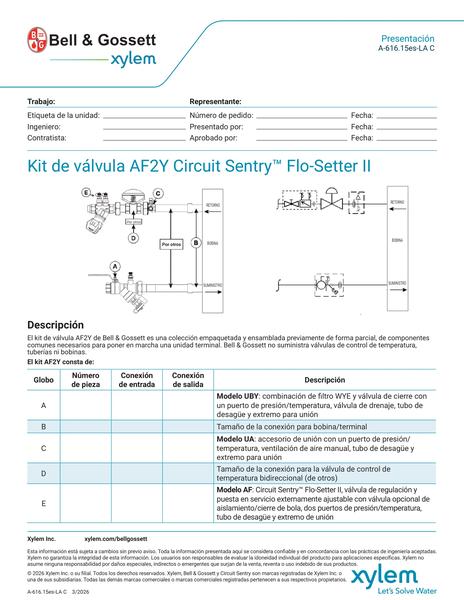 Circuit Sentry Flo-Setter II Model AF2Y Valve Kit Submittal es-LA (A 616.15es-LA C)
