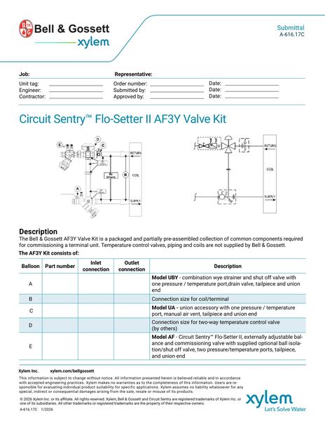 Circuit Sentry Flo-Setter II Model AF3Y Valve Kit Submittal (A 616.17C)