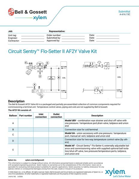 Circuit Sentry Flo-Setter II Model AF2Y Valve Kit Submittal (A 616.15C)