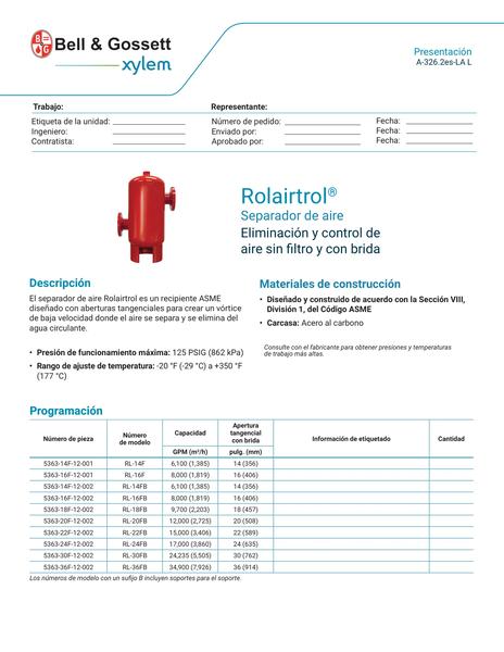 Rolairtrol Air Separator Flanged less strainer Submittal (A-326.2es-LA L)