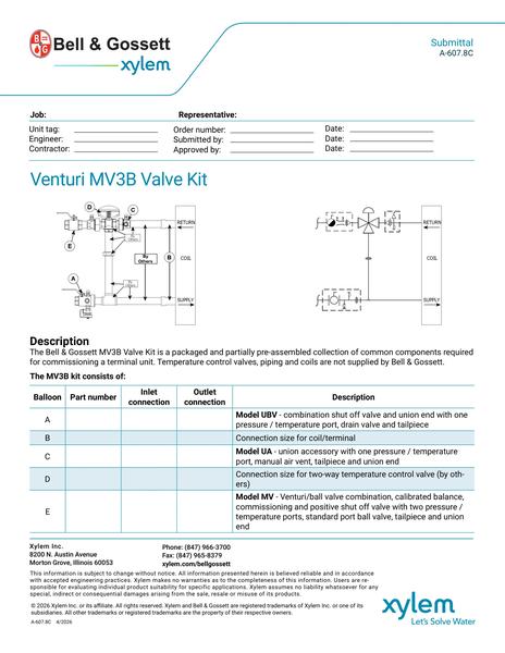 Venturi MV3B Valve Kit Submittal (A 607.8C)