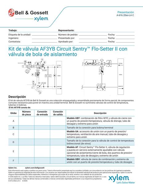 Circuit Sentry Flo-Setter II Model AF3YB Valve Kit with Isolation Ball Valve Submittal es-LA (A 616.20es-LA C)