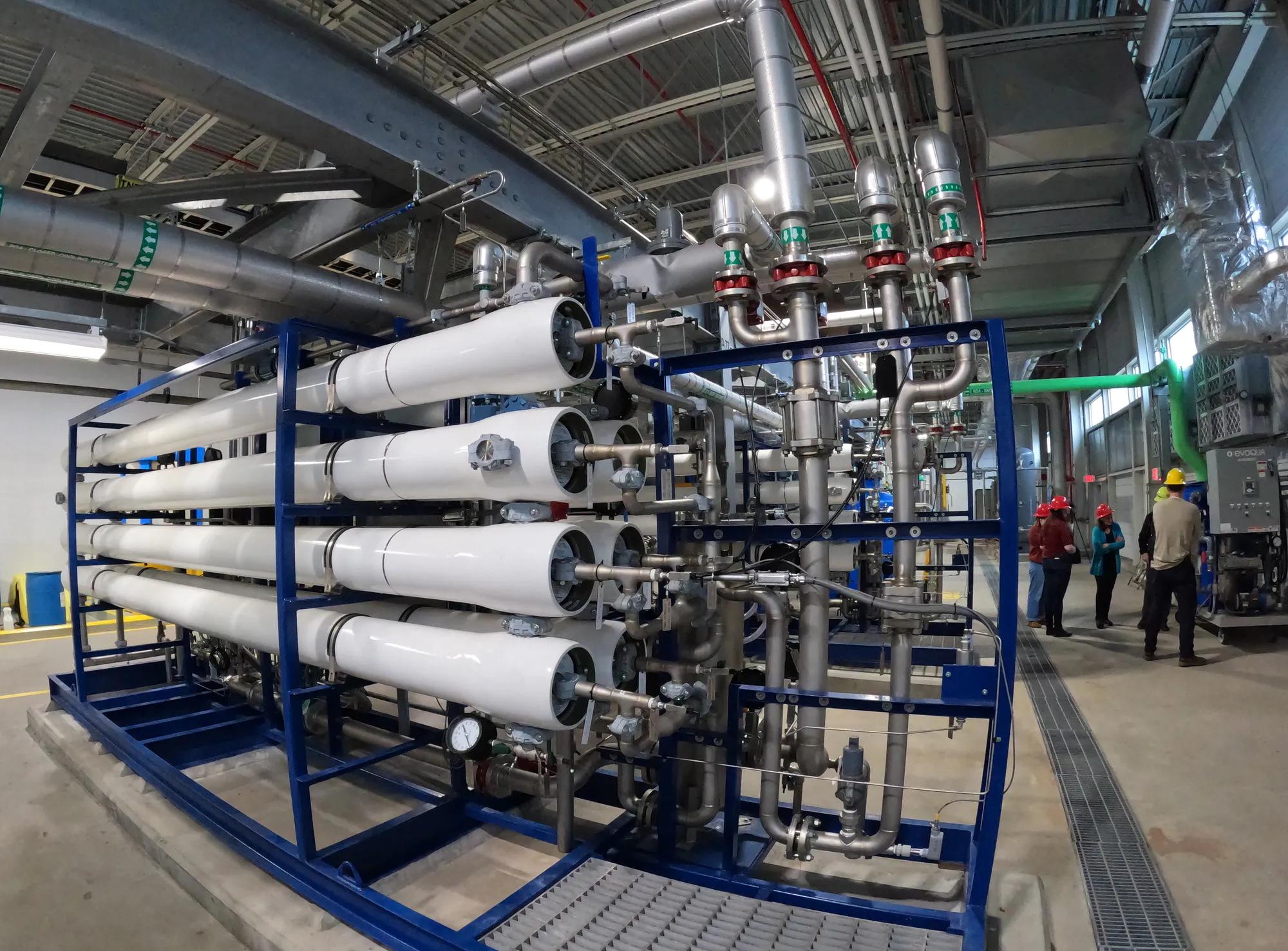 customer site photography of the inside of a power plant in Holland, Michigan. This shows reverse osmosis in creating deionized water for boiler feedwater.