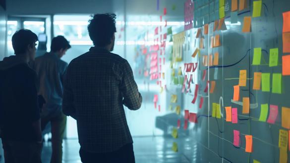 Time-lapse sequence showing the evolution of ideas during a day-long brainstorming marathon, from initial concepts to refined proposals. --ar 16:9 Job ID: e6a614af-50c9-4a56-9153-56612c86b6e2