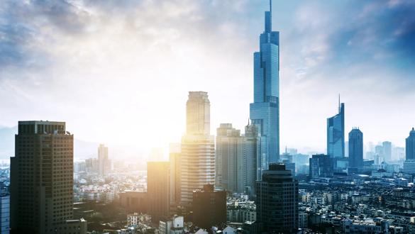 Nanjing skyline with sunset,China