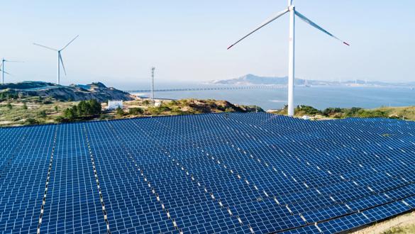 Wind solar power generation scene on the mountain