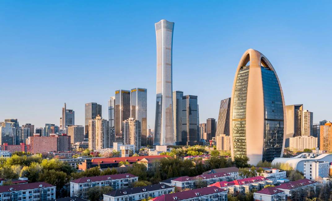 High View Panoramic Sunny Scenery of the CBD Urban Skyline in Beijing, China