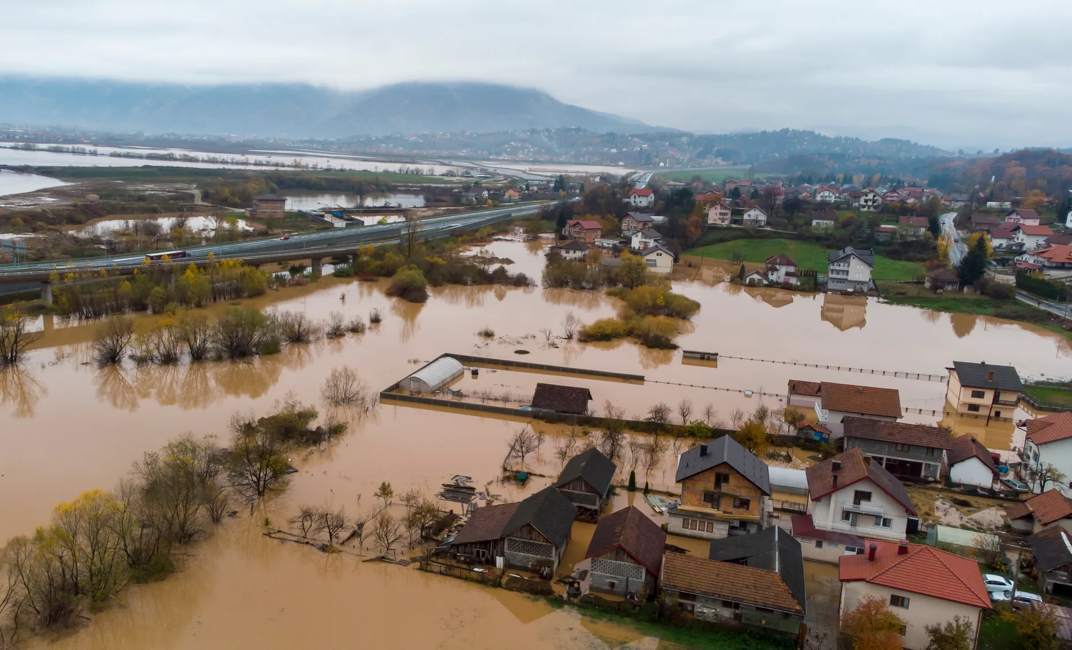Aerial drone view of torrential rain causes flash floods in residential areas. Houses and roads surrounded by water. Climate change. Heavy rainfall consequences.
WebDAM Path: /Photography & Illustration/Stock Photography/Water/Wastewater Treatment plant