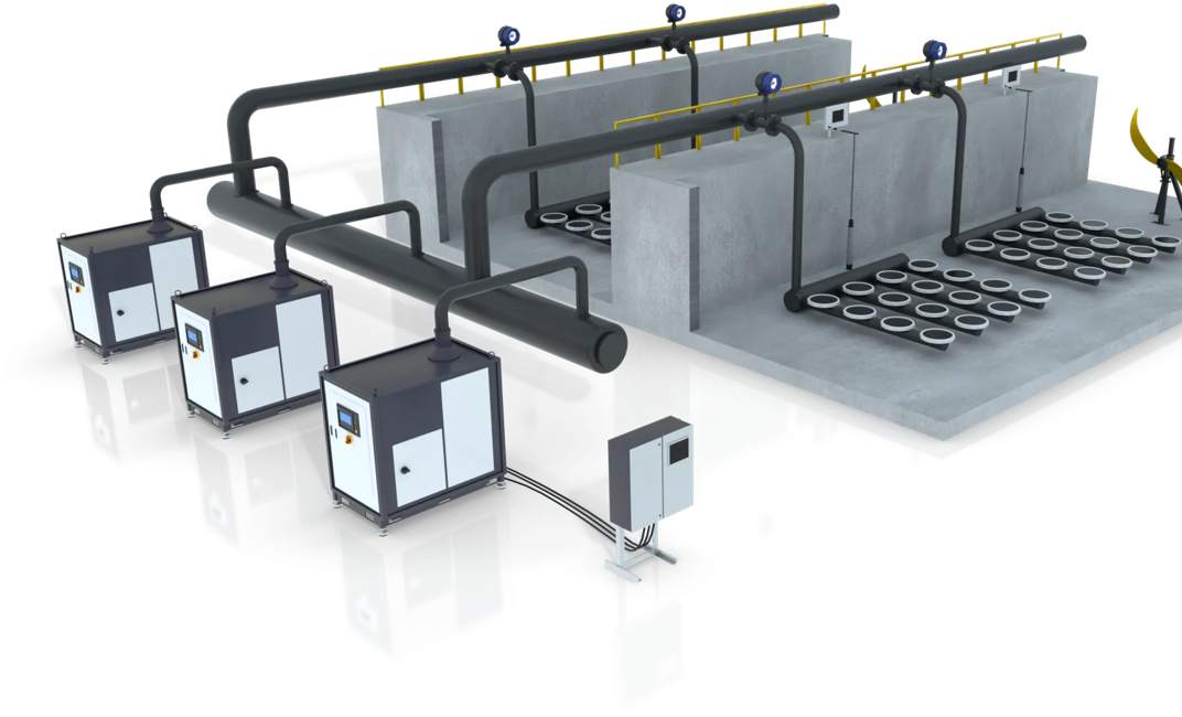 Xylem aeration system showing diffusers, mixers, blowers, blower group control, and sensors with IQ Sensor Net control
WebDAM Path: /Photography & Illustration/Applications/Installations