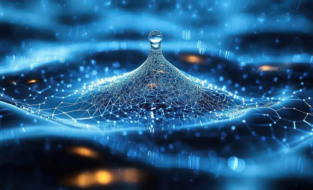 blue water drop icon with digital design for artificial intelligence in hydrology environmental monitoring and sustainable resource management