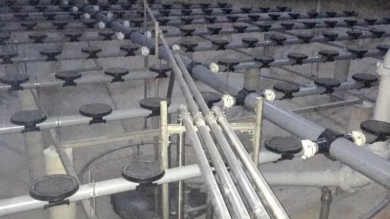 Water Reclamation Facility in Detroit Lakes, Minnesota - headers, nozzles, and aeration grid